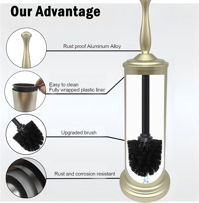 Satin Matte Soft Gold Toilet Bowl Brush - Image 6