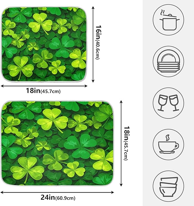 Patricks Day Shamrocks Lucky Clover Leaves Dish Drying Mat - Image 2