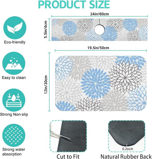 Dish Drying Mat for Kitchen Counter Matt, Super Absorbent Non-slip Rubber Backed - Image 2