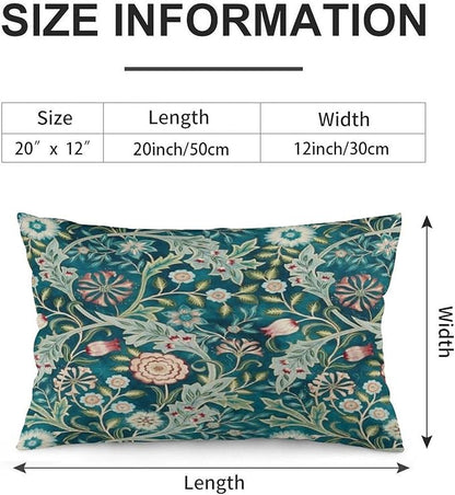 Teal Green Blue Vintage Floral Botanical William Morris Throw Pillow Covers 12x20 Inch Aesthetic Pillow Velvet Decorative Pillowcase Home Decor Living Room Cushion Case for Bed Sofa Couch