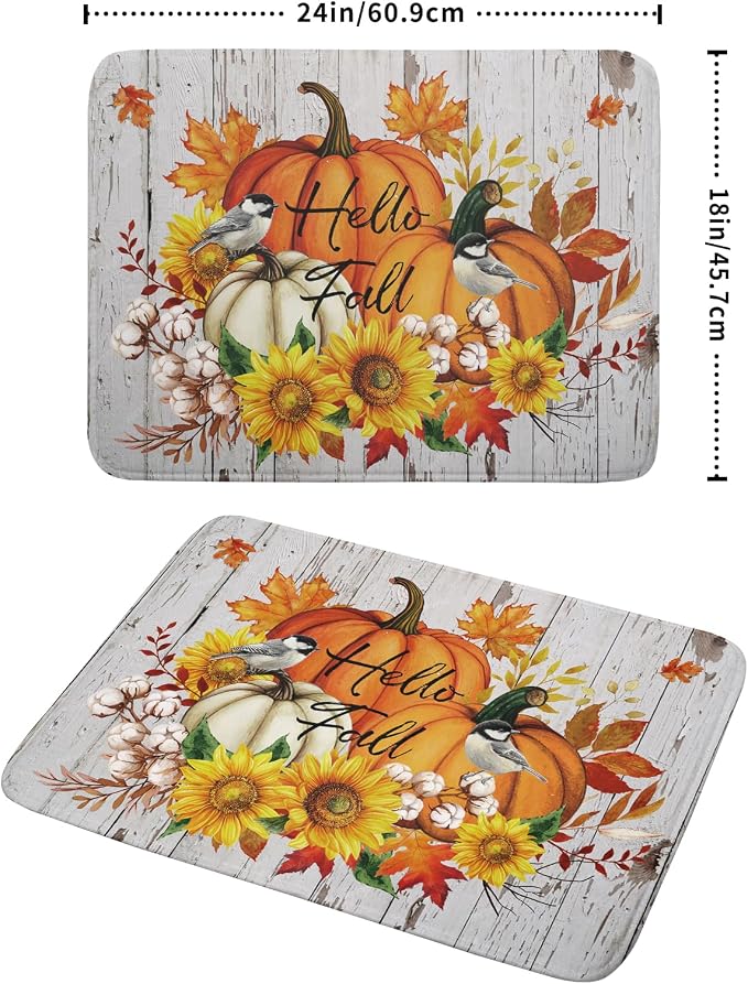 Hello Fall Dish Drying Mat for Kitchen Counter 18x24 Inch Orange Pumpkin - Image 2