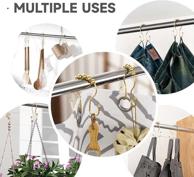 Gold Shower Curtain Hooks, Shower Curtain Hook Shower Curtain Rings Rust Proof - Image 5