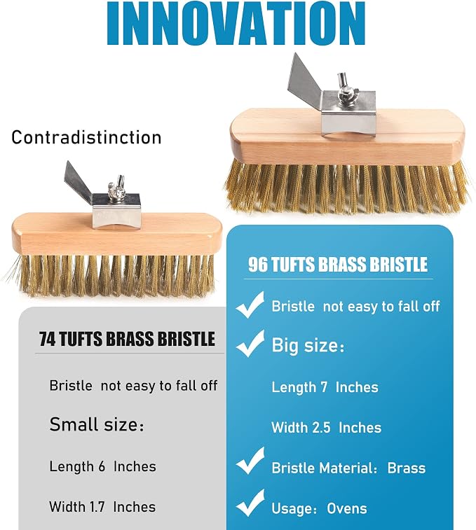 Pizza Oven Brush 7 Inch Brass Bristles Replacement Brush Head and Scraper - Image 3