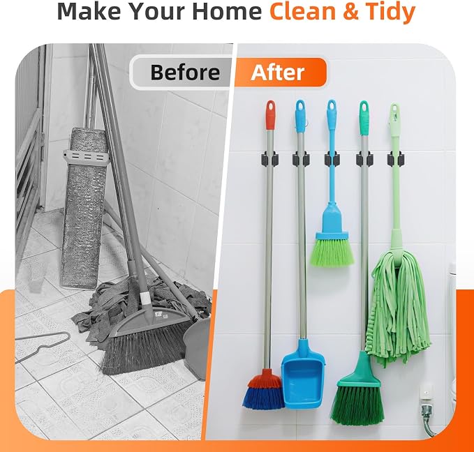 12 PCS Broom Holder Wall Mount, Upgraded Heavy Duty Mop and Broom Holder Wall - Image 3