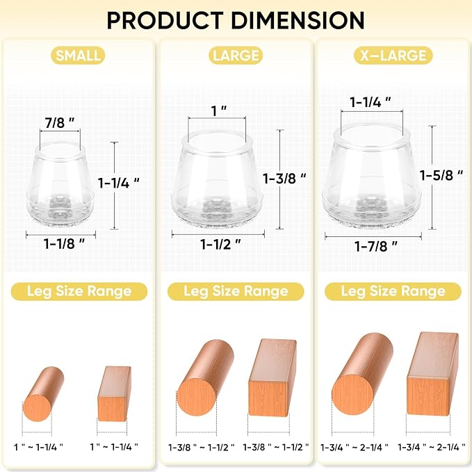 BALEINE 16 Pack Silicone Chair Leg Floor Protectors, Stool Leg Protectors Cap - Image 4