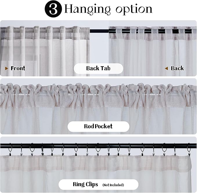 Dreaming Casa Grey Sheer Curtains 102 Inches Long, Rod Pocket & Back Tab Light Filtering Textured Sheers for Living Room Bedroom, 2 Panels, Each 52" W x 102" L