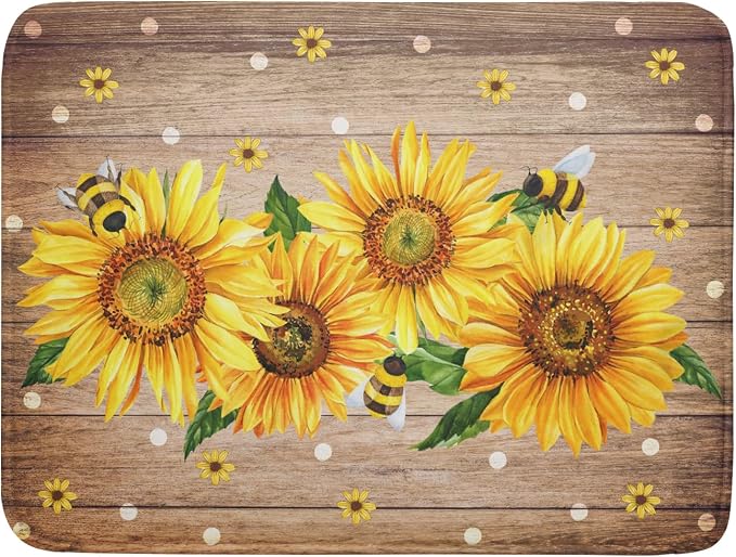 Sunflower Bee Dish Drying Mat for Kitchen Counter Home 18x24 Inch Wood Barn by Giwawa