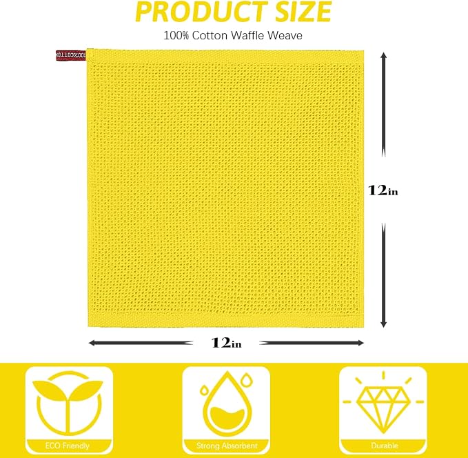 Nialnant 4 Pack Yellow Kitchen Dish Towels, 100% Cotton Waffle Weave Kitchen - Image 2