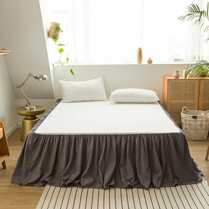 BISELINA French Linen Bed Skirt with Pleated Frills 14-Inch Tailored Drop Natural Flax Cotton Blend Dust Ruffle Soft Cozy Farmhouse Bedding (14" Twin, Ruffle Dark Grey)