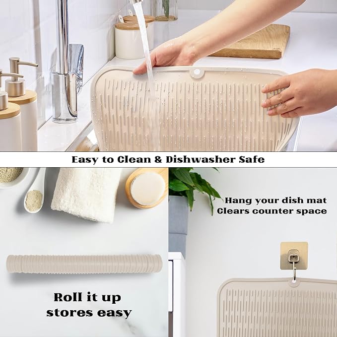 ZLR Silicone Dish Drying Mat for Kitchen Counter, Eco-Friendly Fast Dry Dish Mat - Image 4