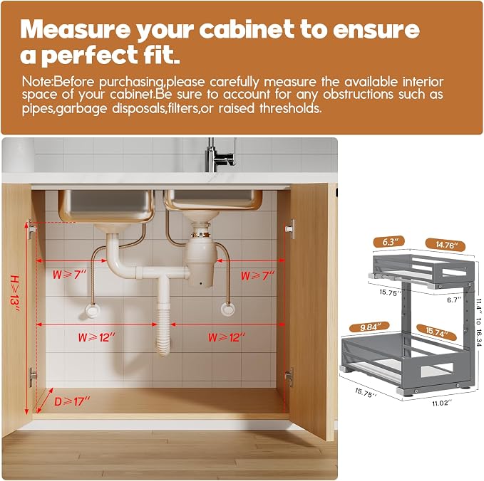 1-Pack Under Sink Organizers and Storage, 2-Tier L Shape Pull Out Cabinet - Image 2