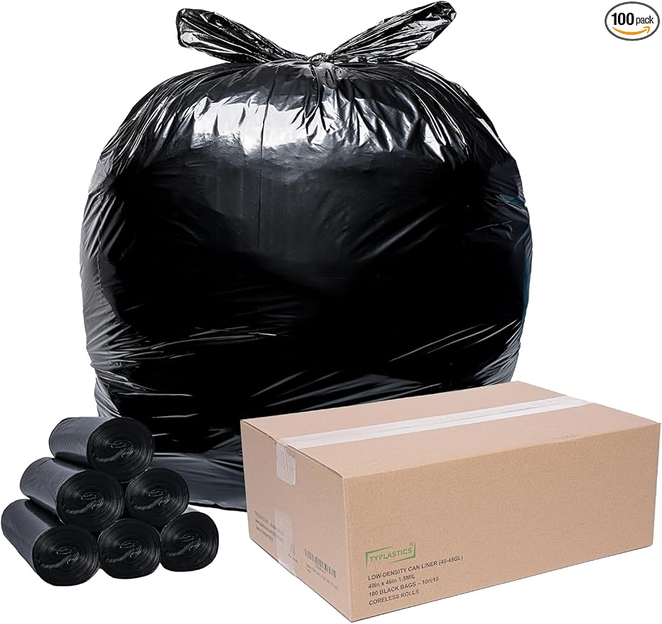 TYPLASTICS 40-45 Gallon Trash Bags Can LIners Heavy Duty 40x46" 1.5 Mil by Typlastics