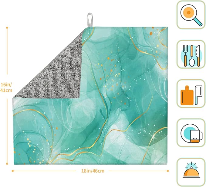 Teal Gold Marble Dish Drying Mat - Image 2