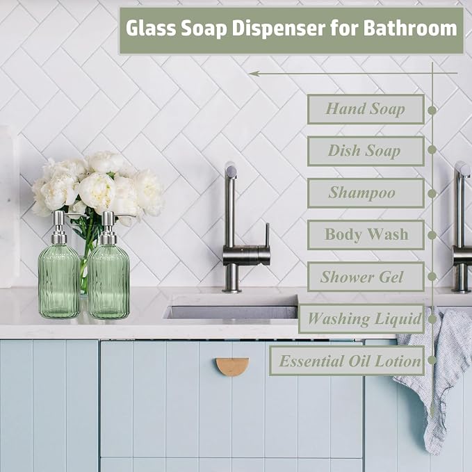 14Oz Green Soap Dispenser Bathroom - Image 7