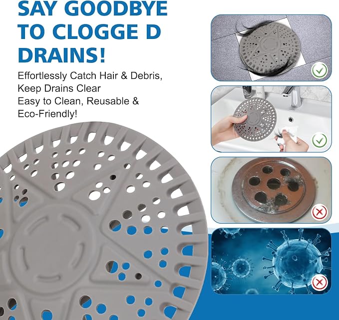 ZOOY Shower Drain Hair Catcher, 2 Pack 5.5 Inch Silicone Drain Cover - Image 4