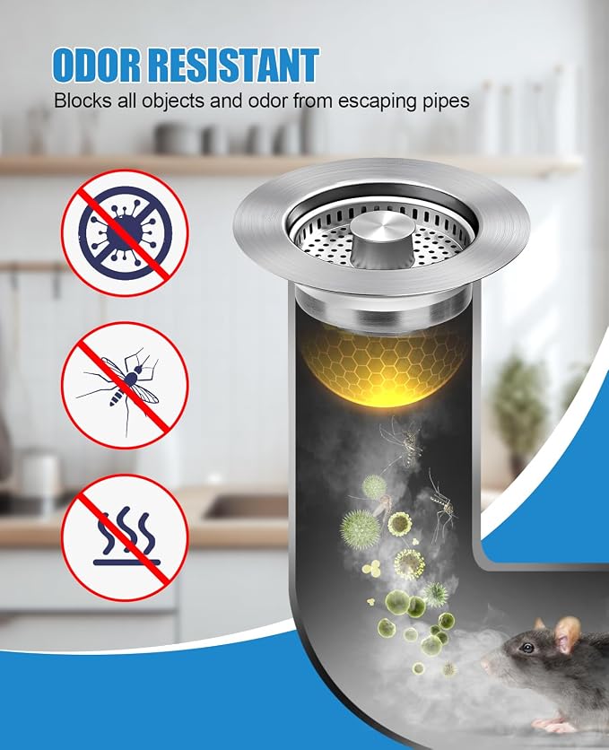Kitchen Sink Drain Strainer, 3 in 1 All Stainless Steel Sink Strainer, Pop Up - Image 6