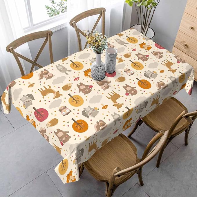 Cute Woodland Animals Table Cloth 52x70 Cartoon Rabbit Hedgehog Raccoon Autumn - Image 2