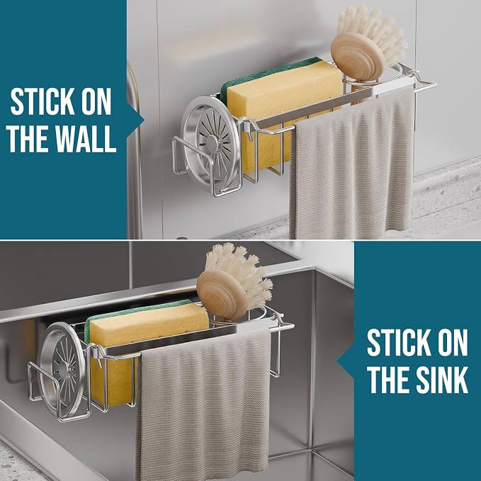 TAILI Sponge Holder with Strong Suction Cup, 4-in-1 Rustproof Sink Organizer - Image 6