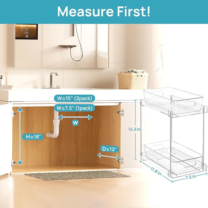 Vtopmart 4 Pack Higher Bathroom Organizer, 2 Tier White Under Sink Organizers - Image 4