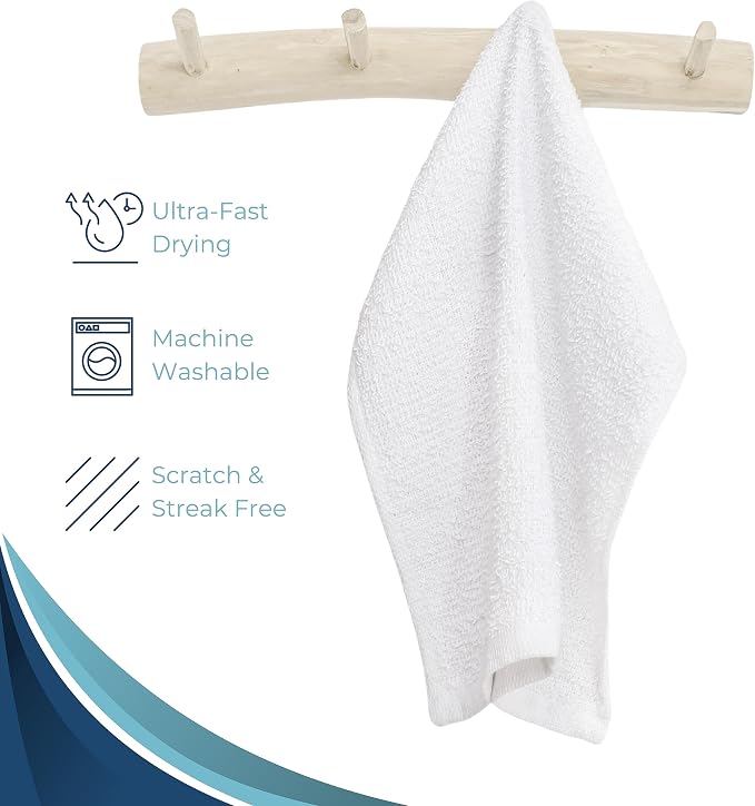 Looperry White Terry Cloth Rags 13"x13" Inches Commercial Grade Dish Cloth - Image 4