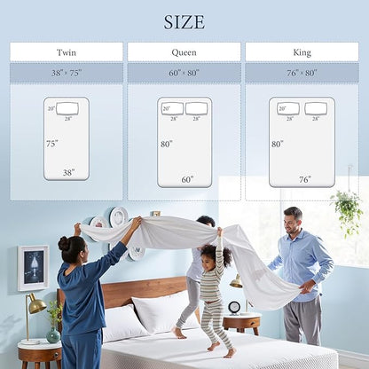 Waterproof Mattress Protector 2 Pillowcase 20''x28'', Queen Mattress Pad, Deep Stretchable Pocket Bed Cover, Machine Washable Soft Breathable Noiseless Mattress Protection