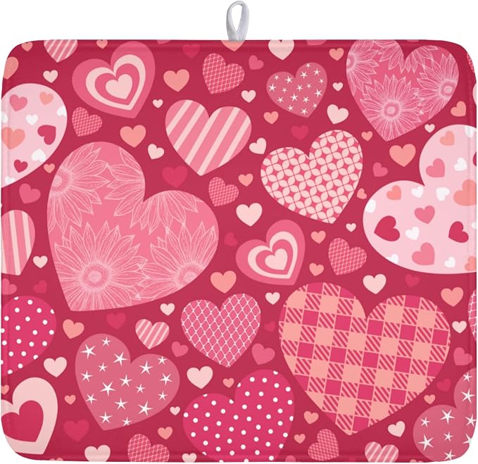 Valentine's Day Dish Drying Mat 16 x 18 Inch Heart Shaped Pattern Dish Drying by Unknown