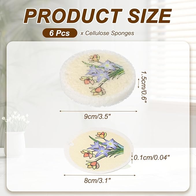 uxcell 6Pcs Cellulose Sponges, Round Kitchen Clean Sponges Non-Scratch - Image 2
