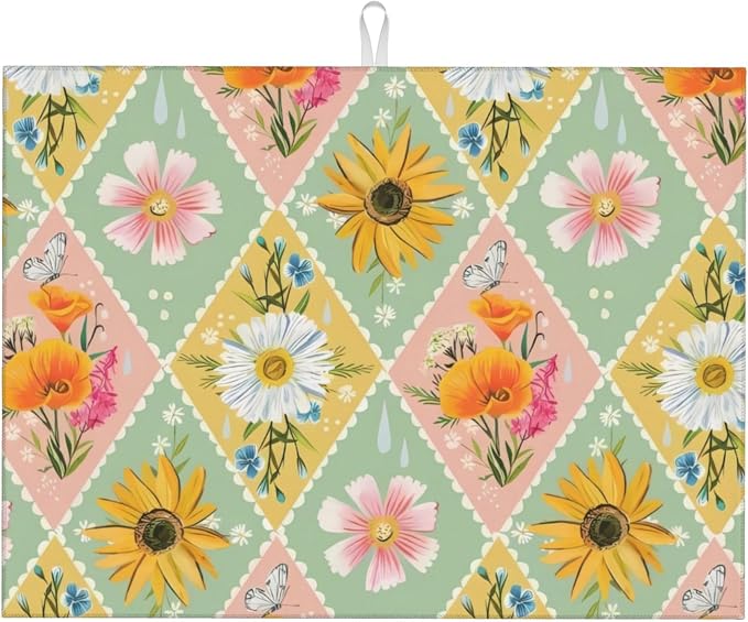 Daisy Flowers Dish Drying Mat 18x24 Inch, Microfiber Absorbent Fast Dry Mat by Unknown