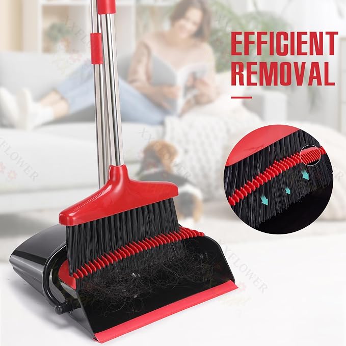 Broom and Dustpan Set with Long Handle, Light Weight Stainless Steel Poles - Image 3