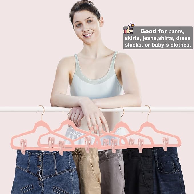 Light Pink Velvet Hanger Clips, Non-Slip Strong Hanger Clips - Image 4