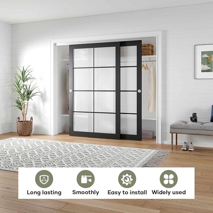 EaseLife 8FT/96in Bypass Double Sliding Pocket Door Hardware Kit, Commercial - Image 2