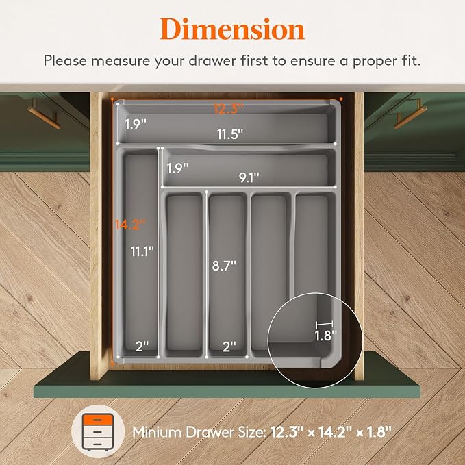 Lifewit Silverware Drawer Organizer Tray, Plastic Cutlery Storage - Image 2