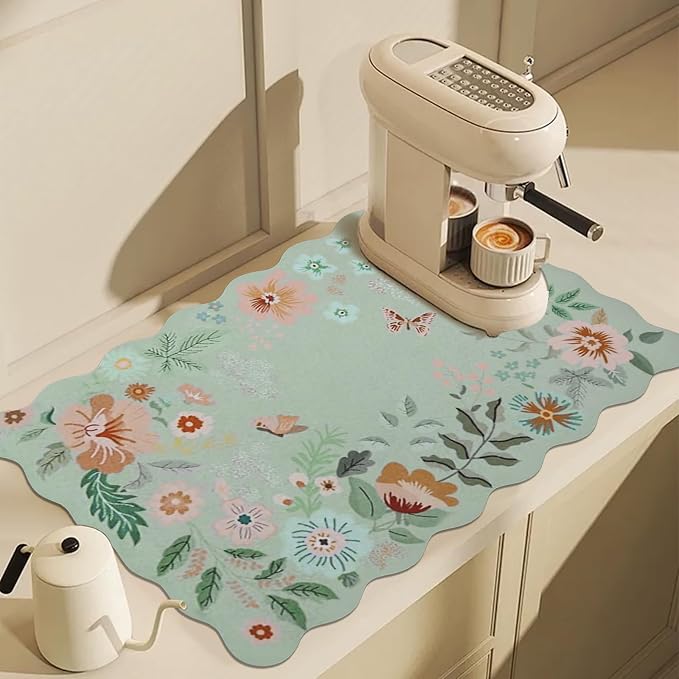 Scalloped Bohemian Coffee Mat Dish Drying Mats by CQKEDMA