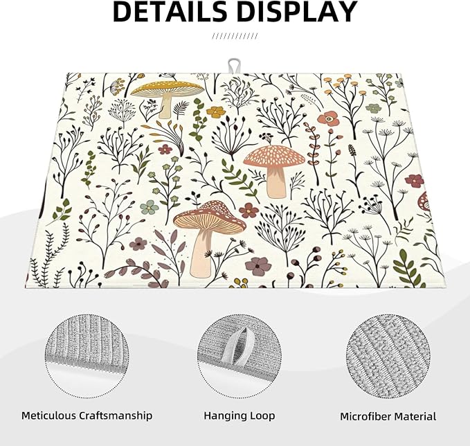 Cute Mushrooms Dish Drying Mat 18x24 inches Microfiber Absorbent Fast Dry Mat - Image 4