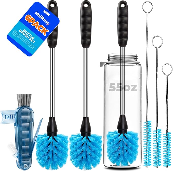 Holikme 6 Pack Brush Set, 3 Straw Brushes, 4-in-1 Cleaning Brush by Holikme