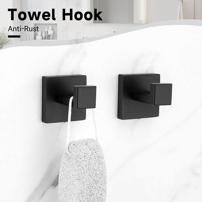 TNOMS Black Towel Bar Set, 5-Pieces Bathroom Hardware Set, 23.6 Inch Towel Rack - Image 5