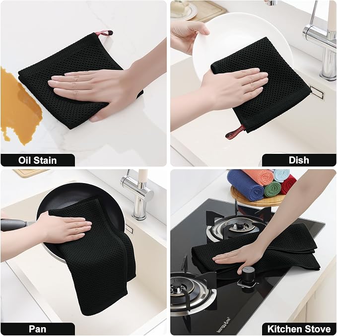 Homaxy 100% Cotton Kitchen Towels and Dishcloths Set, 12 x 12 Inches and 13 x - Image 5