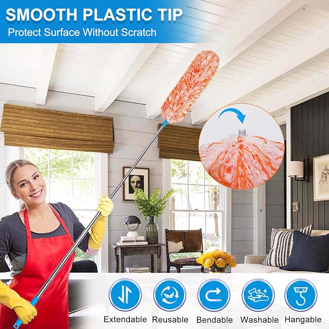 4 Pack Microfiber Feather Dusters, Cobweb Cleaner, Electrostatic Bendable Head - Image 3