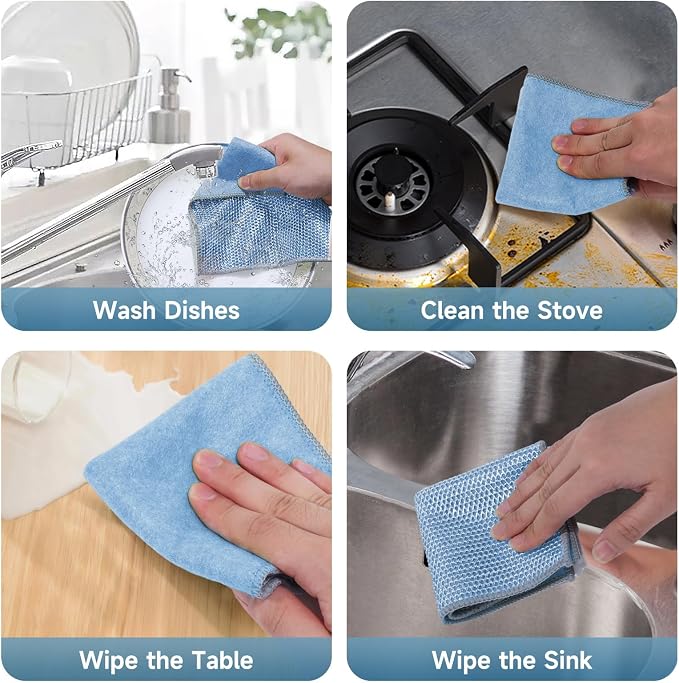 10PCS Upgrade Wire Dishwashing Rag, Non-Scratch, Wet and Dry, Double Layer - Image 4