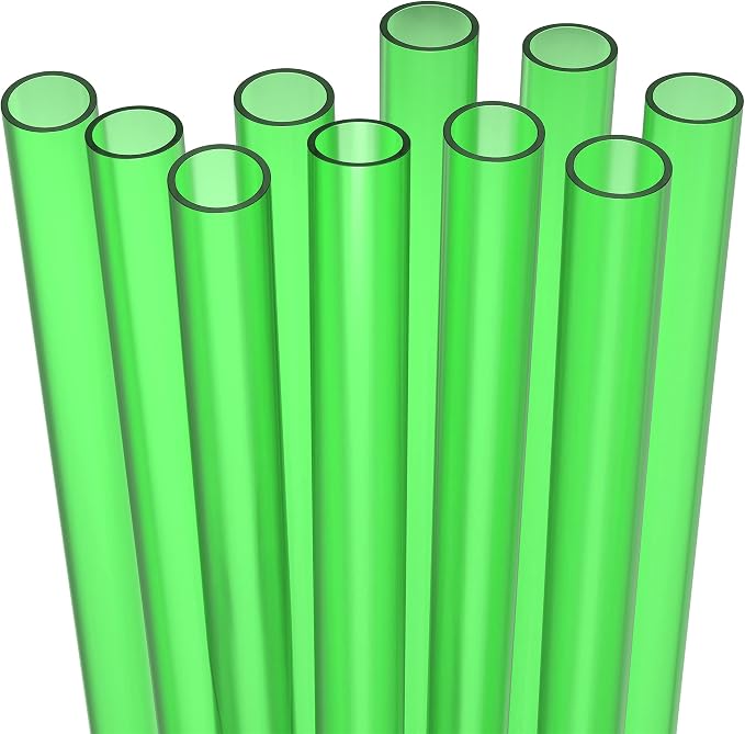 10 EXTRA WIDE Long Reusable Hard Plastic Drinking Straws + Cleaning Brush by Fiesta+First