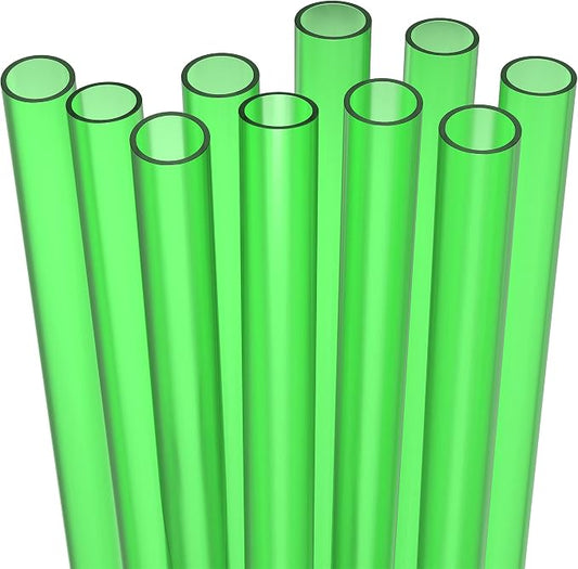 10 EXTRA WIDE Long Reusable Hard Plastic Drinking Straws + Cleaning Brush by Fiesta+First