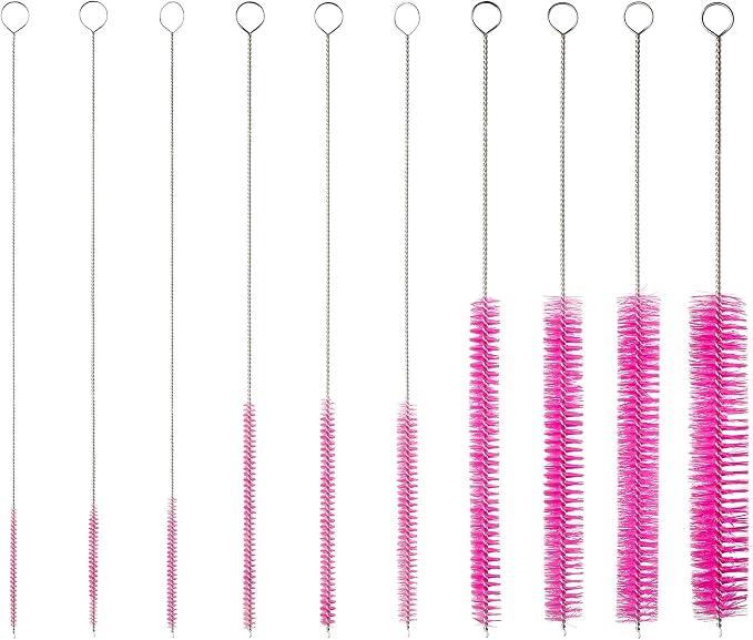 10" Tube Cleaning Brush Set, 10 Pack, Extra Long Nylon Straw Brushes - Image 2