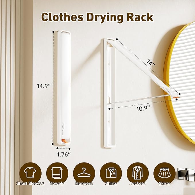 Clothes Drying Rack, Laundry Room Wall Mounted Retractable Clothes Hanger - Image 6
