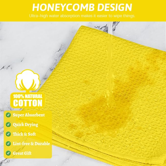 Nialnant 4 Pack Yellow Kitchen Dish Towels, 100% Cotton Waffle Weave Kitchen - Image 4