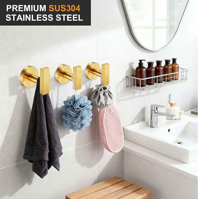 Nolimas Towel Hooks for Bathrooms, Brushed Gold Towel Hook for Kitchen Bathroom - Image 2