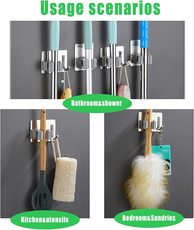 Broom Holder Wall Mount Hanger Holder Wall Mount, 2 Pack Mop and Broom Hooks - Image 7
