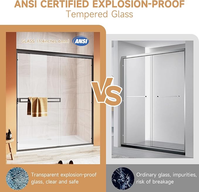 Shower Door 44-48 in. W x 72 in. H, UCALAFEE Semi-Frameless Double Sliding - Image 4