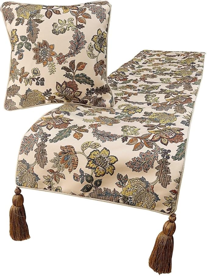The HomeCentric King Queen Twin Multi Color & Ivory Luxury King 90"x18" Bed Runner with 2 Pillow Cover, Floral Bed Scarf on Jacquard Fabric - Seasons Blossoms