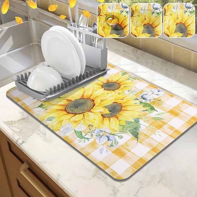 LOKHOM Dish Drying Mat for Kitchen Counter, Vintage Floral Dish Drainer Rack by LOKHOM