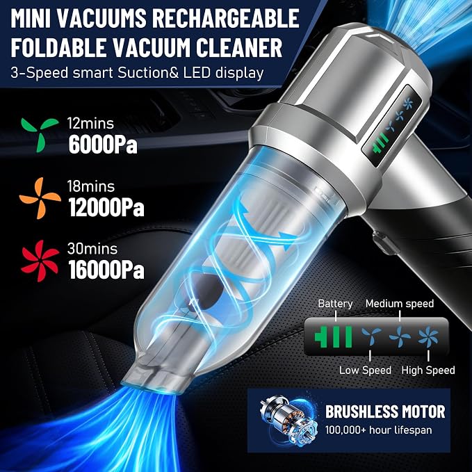 HONEYEYEAR Handheld Vacuum Cleaner, 16000Pa Car Vacuum Cleaner Cordless - Image 6